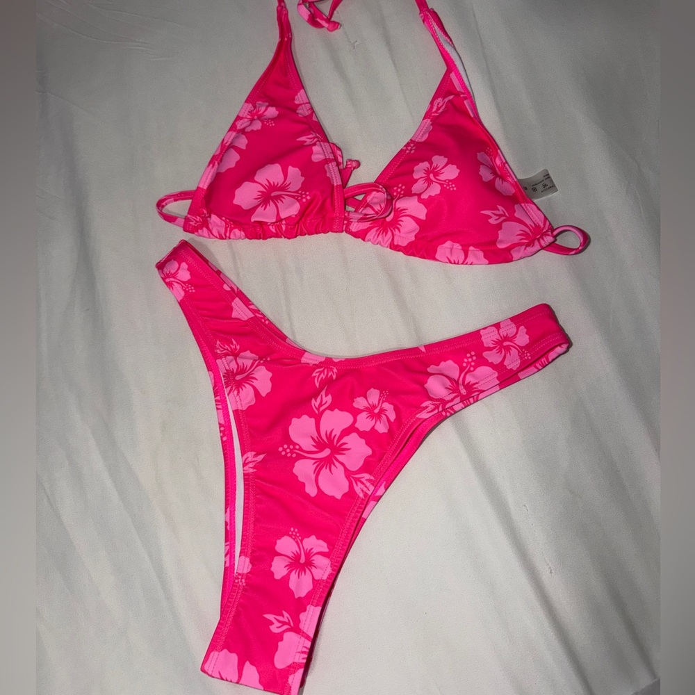 SHEIN Brand New High Waisted Floral Pink Bikini Set